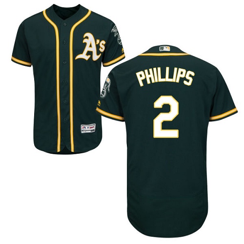 Athletics #2 Tony Phillips Green Flexbase Authentic Collection Stitched MLB Jersey - Click Image to Close